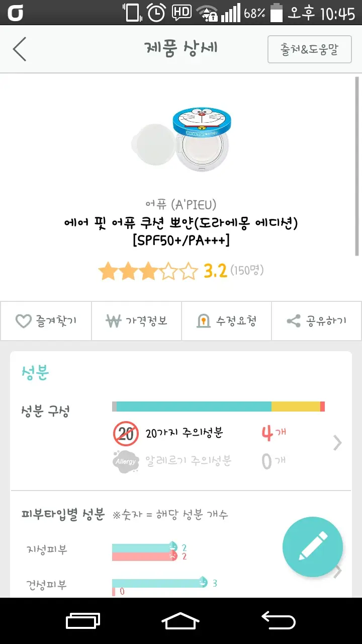 선택된 언니의파우치 리뷰 이미지 - [에어 핏  뽀얀 쿠션 (도라에몽 에디션)]